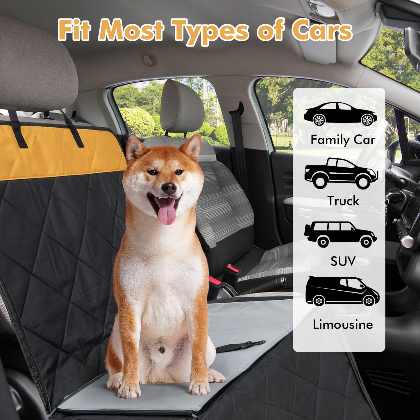 Dog Car Seat Cover with Safety Belt for Small and Medium Dogs-Black