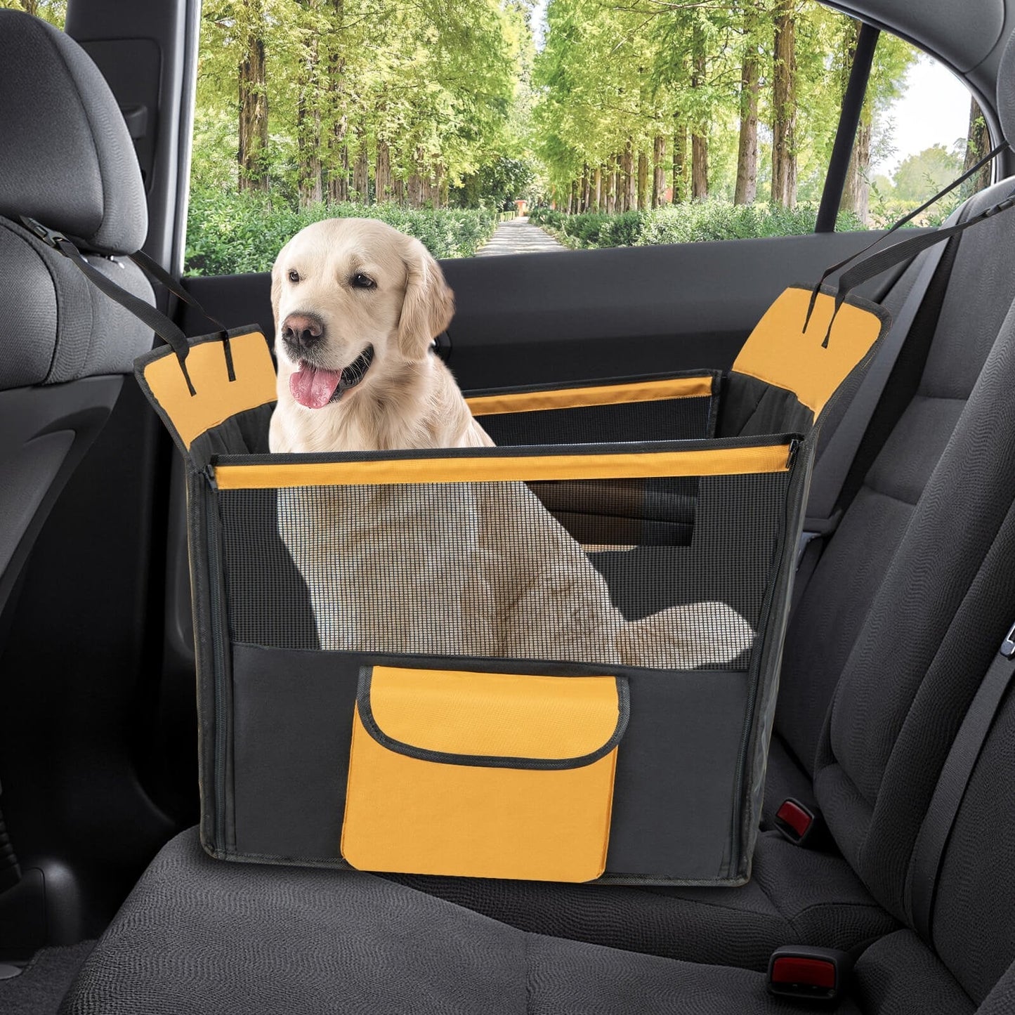 Dog Car Seat Cover with Safety Belt for Small and Medium Dogs-Black