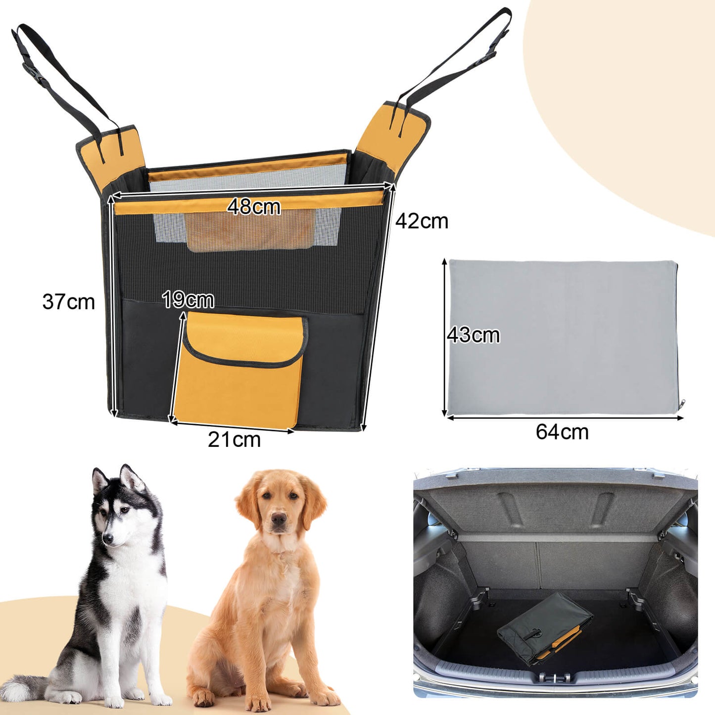 Dog Car Seat Cover with Safety Belt for Small and Medium Dogs-Black