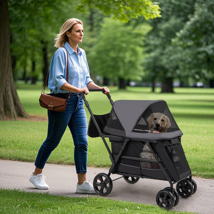 Dog Stroller Wagon with Dual Entry for Medium Small Senior Elderly Dogs-Black &amp; Grey