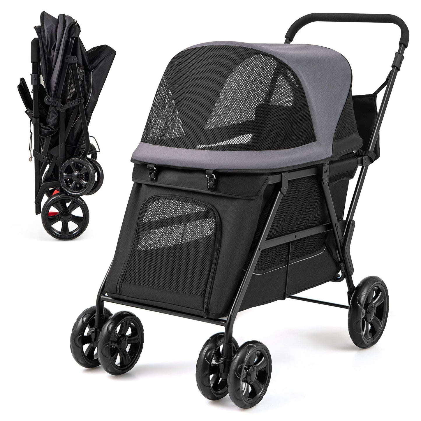 Dog Stroller Wagon with Dual Entry for Medium Small Senior Elderly Dogs-Black &amp; Grey