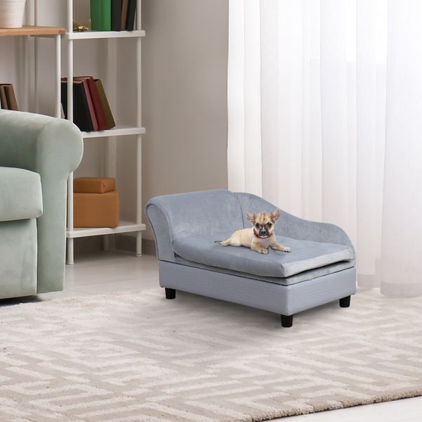 Dogs Elevated Plush Sponge Chaise Lounge Bed Light - Blue