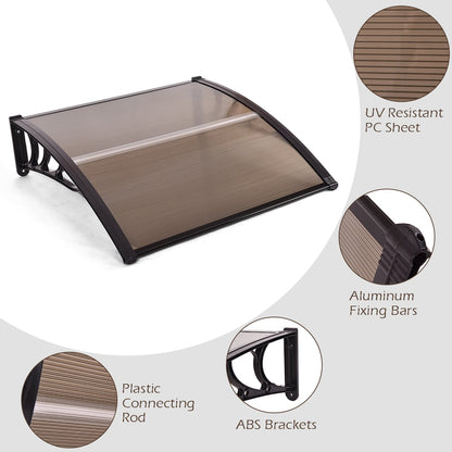 Door Canopy Awning Shelter Front Back Porch Window Roof Outdoor Shade 100*100CM-Brown