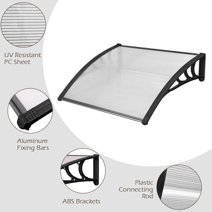 Door Canopy Awning Shelter Front Back Porch Window Roof Outdoor Shade 100*100CM-Black
