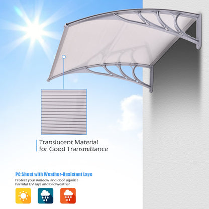 Door Canopy Awning Shelter Front Back Porch Window Roof Outdoor Shade 100*100CM-Gray