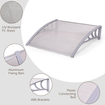 Door Canopy Awning Shelter Front Back Porch Window Roof Outdoor Shade 100*100CM-Gray