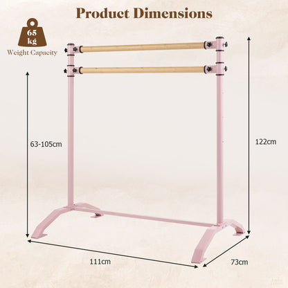 Double-Bar Ballet Barre with 3-Level Height Adjustable Bar Freestanding Balance Ballet Barre-Pink