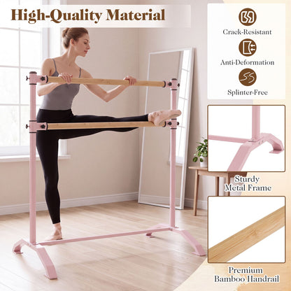 Double-Bar Ballet Barre with 3-Level Height Adjustable Bar Freestanding Balance Ballet Barre-Pink