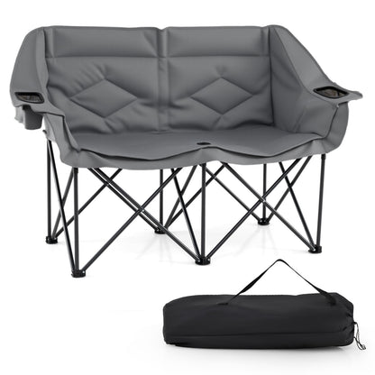 Double Camping Chair with Cup Holders and Glass Racks-Grey