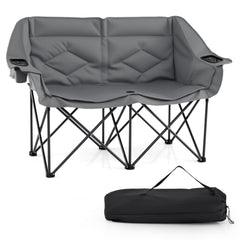 Double Camping Chair with Cup Holders and Glass Racks-Grey