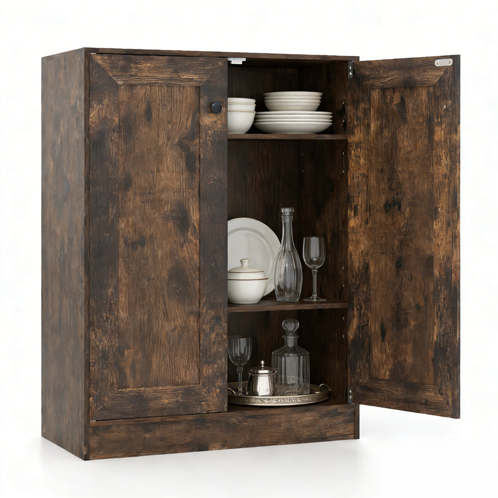 Double Door Storage Cabinet Wooden Sideboard Freestanding Kitchen Cupboard with Doors-Rustic Brown