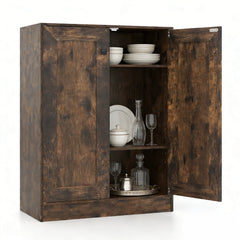 Double Door Storage Cabinet Wooden Sideboard Freestanding Kitchen Cupboard with Doors-Rustic Brown