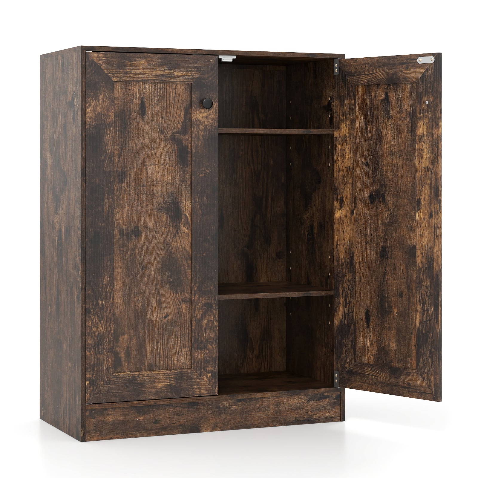 Double Door Storage Cabinet Wooden Sideboard Freestanding Kitchen Cupboard with Doors-Rustic Brown