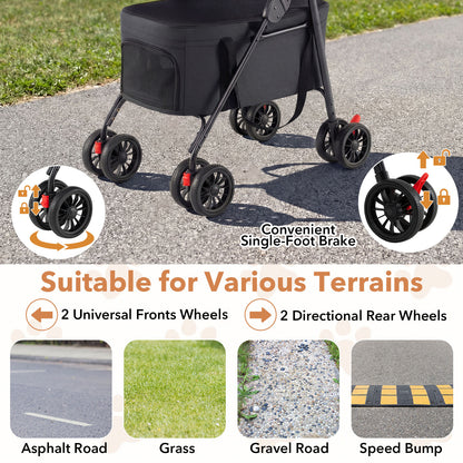 Double Pet Stroller 3 in 1 Foldable with 2 Detachable Carriers Car Seats-Black