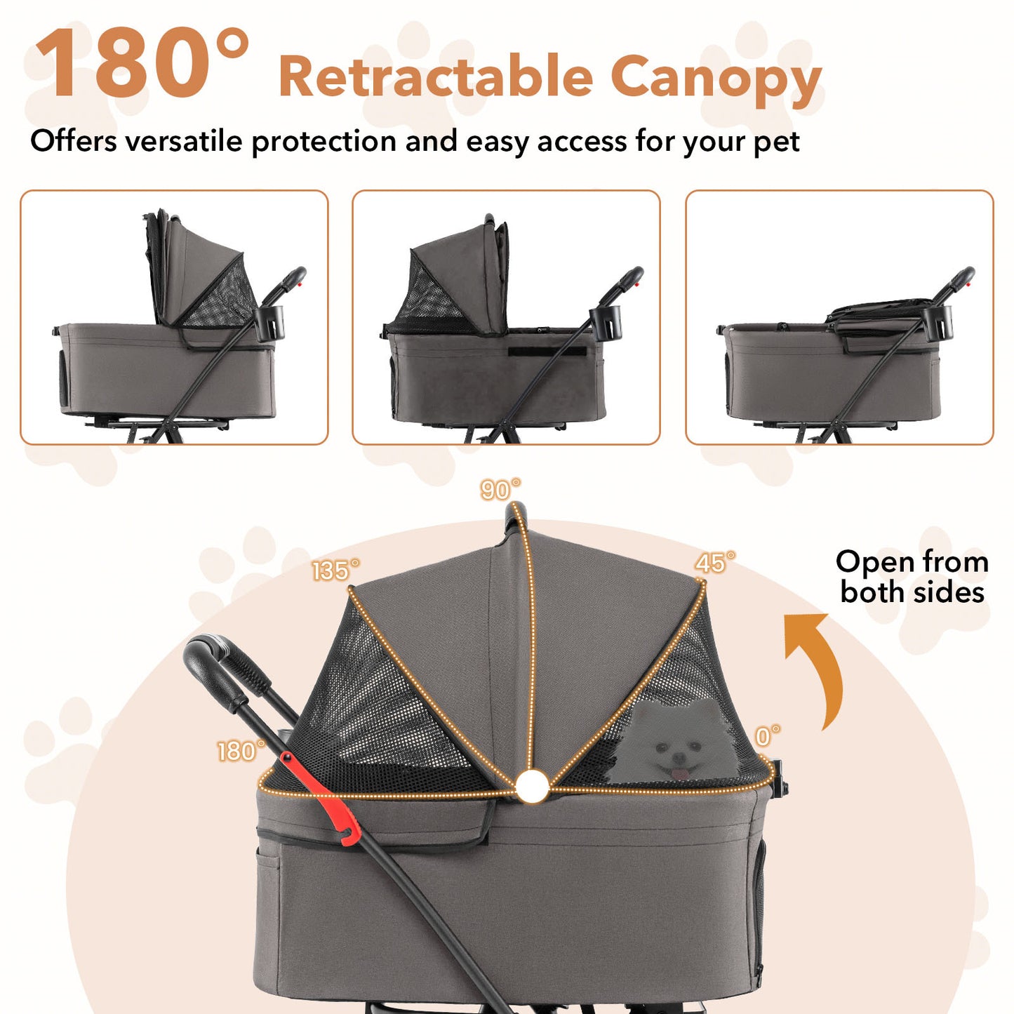 Double Pet Stroller 3 in 1 Foldable with 2 Detachable Carriers Car Seats-Grey