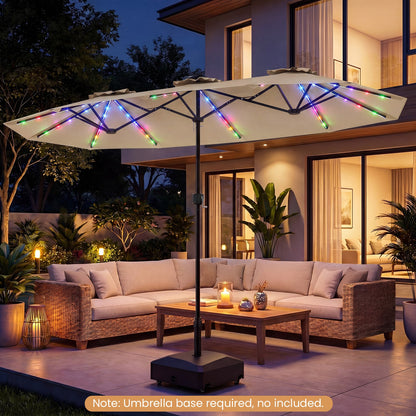 Double-Sided Patio Umbrella with Color-Changing Flowing Solar LED Lights-Beige