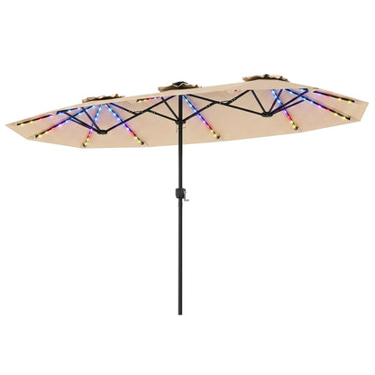 Double-Sided Patio Umbrella with Color-Changing Flowing Solar LED Lights-Beige