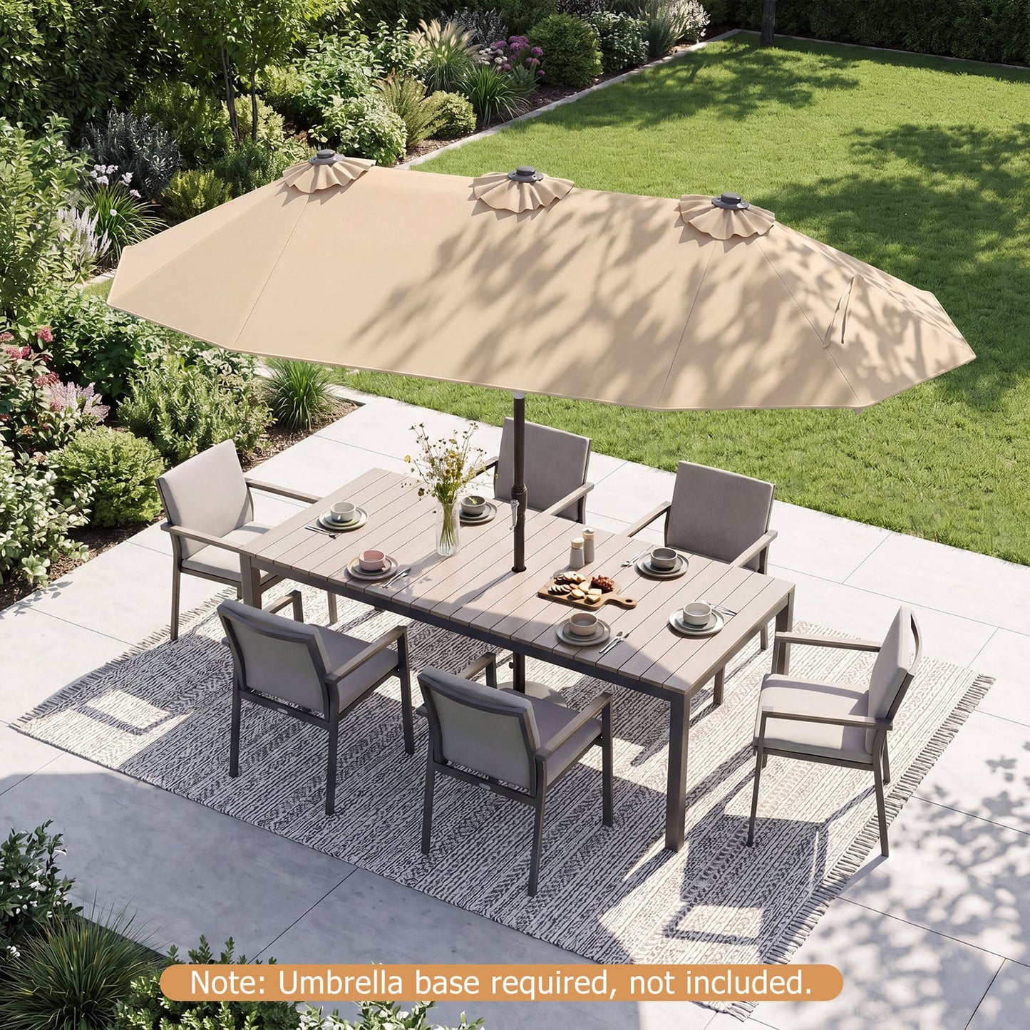 Double-Sided Patio Umbrella with Push Button Tilt and Crank and 12 Ribs-Beige