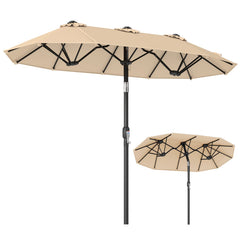 Double-Sided Patio Umbrella with Push Button Tilt and Crank and 12 Ribs-Beige
