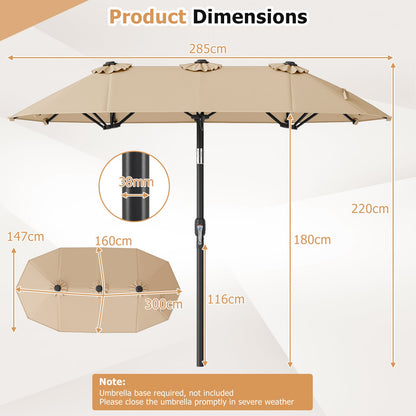 Double-Sided Patio Umbrella with Push Button Tilt and Crank and 12 Ribs-Beige