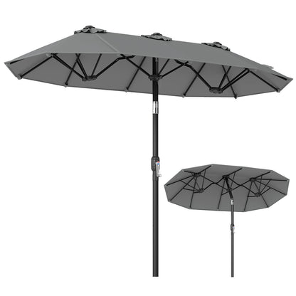 Double-Sided Patio Umbrella with Push Button Tilt and Crank and 12 Ribs-Grey