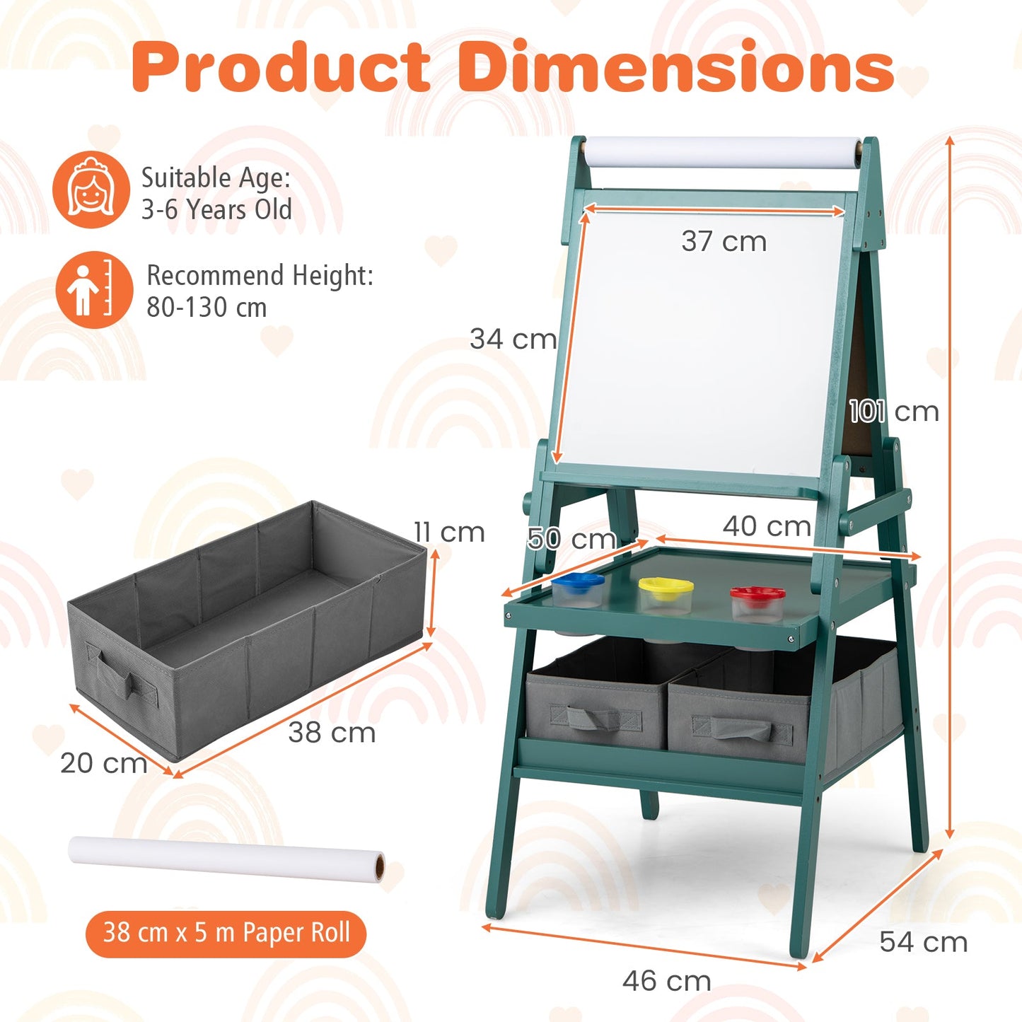Double-sided Kids Easel with Magnetic Whiteboard and Chalkboard-Dark Green