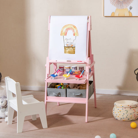 Double-sided Kids Easel with Magnetic Whiteboard and Chalkboard-Pink