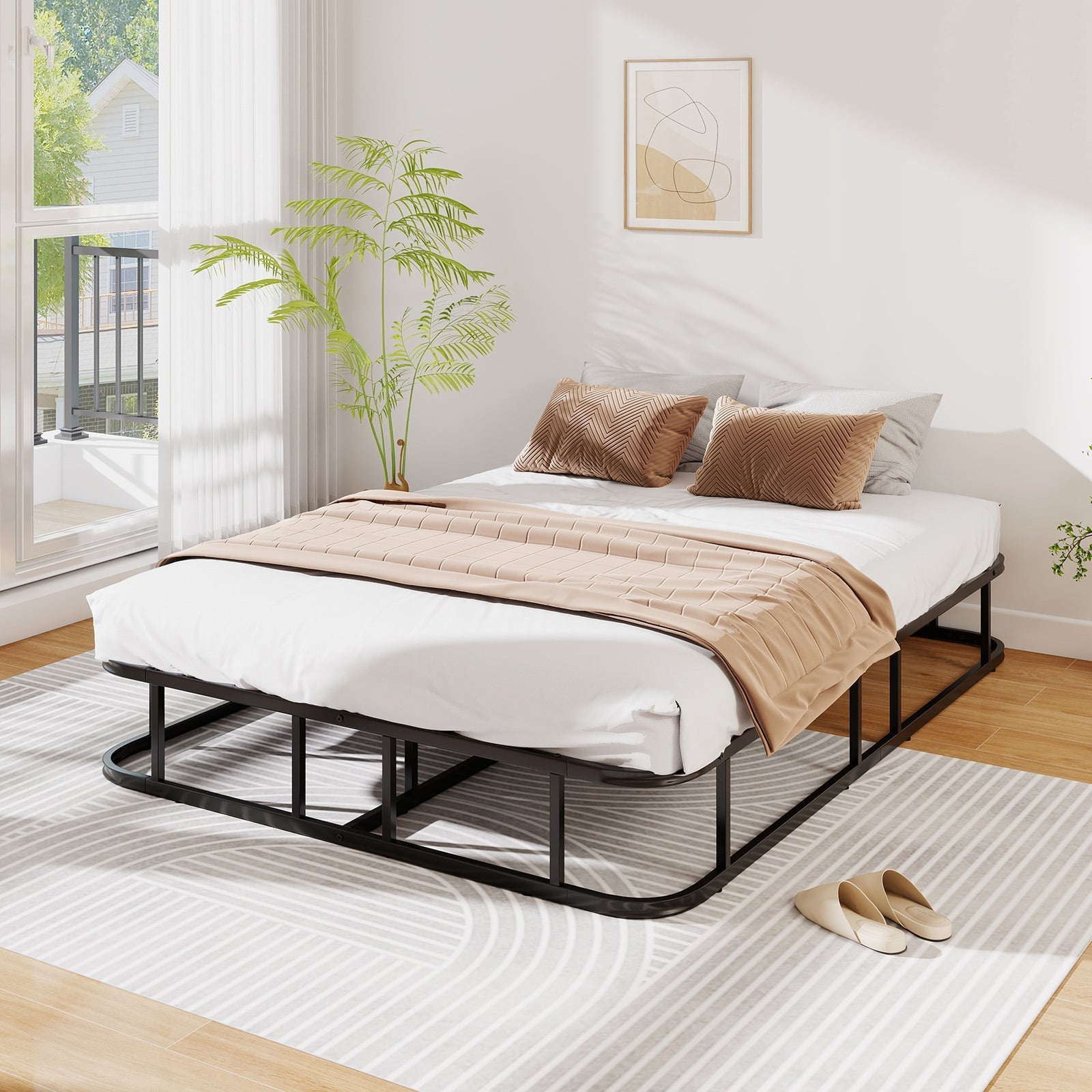 Double/King Size Bed Frame with Metal Slat Support No Box Spring Needed-Double Size