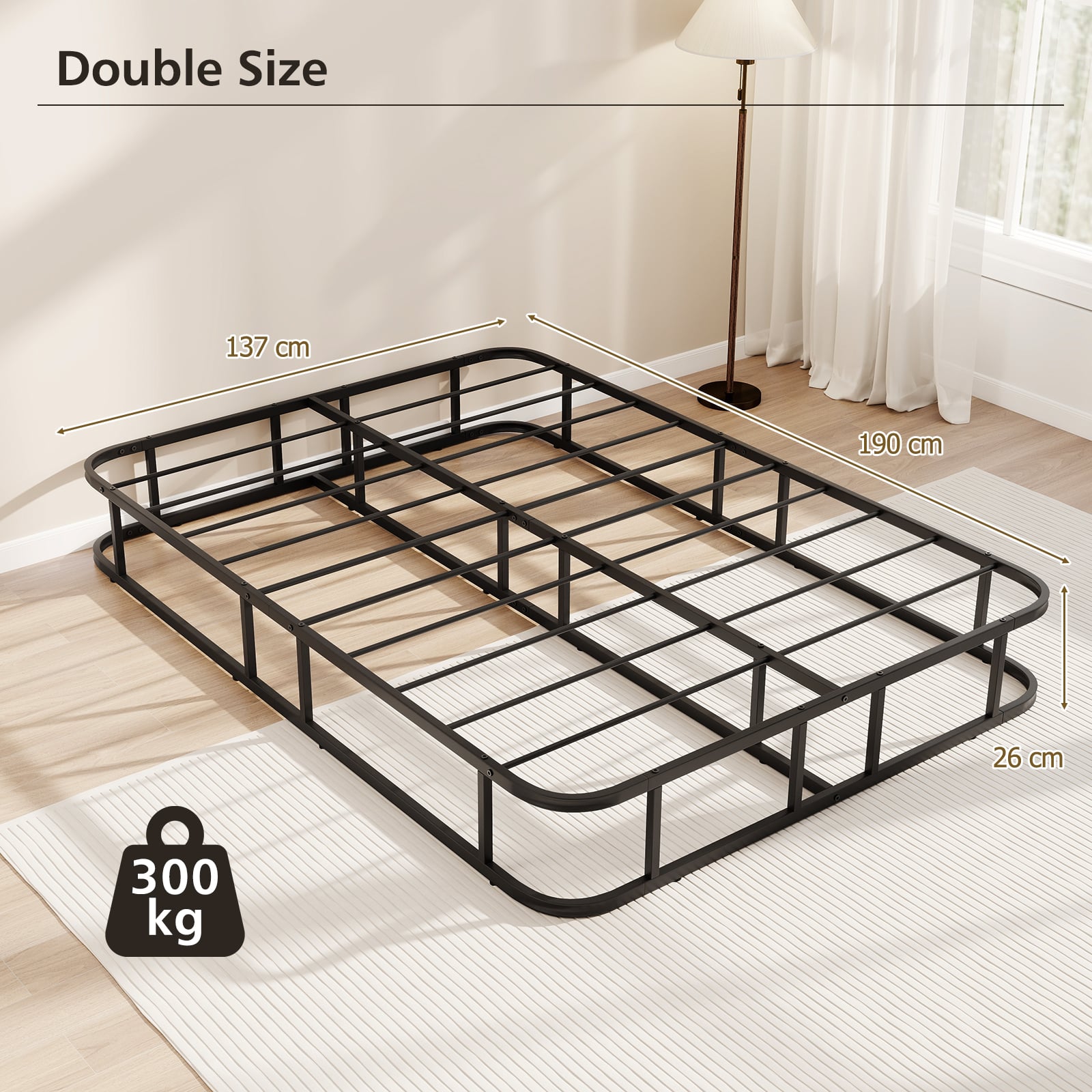 Double/King Size Bed Frame with Metal Slat Support No Box Spring Needed-Double Size