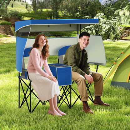 Double Beach Chair with Adjustable Canopy and Roll-up Shade-Navy
