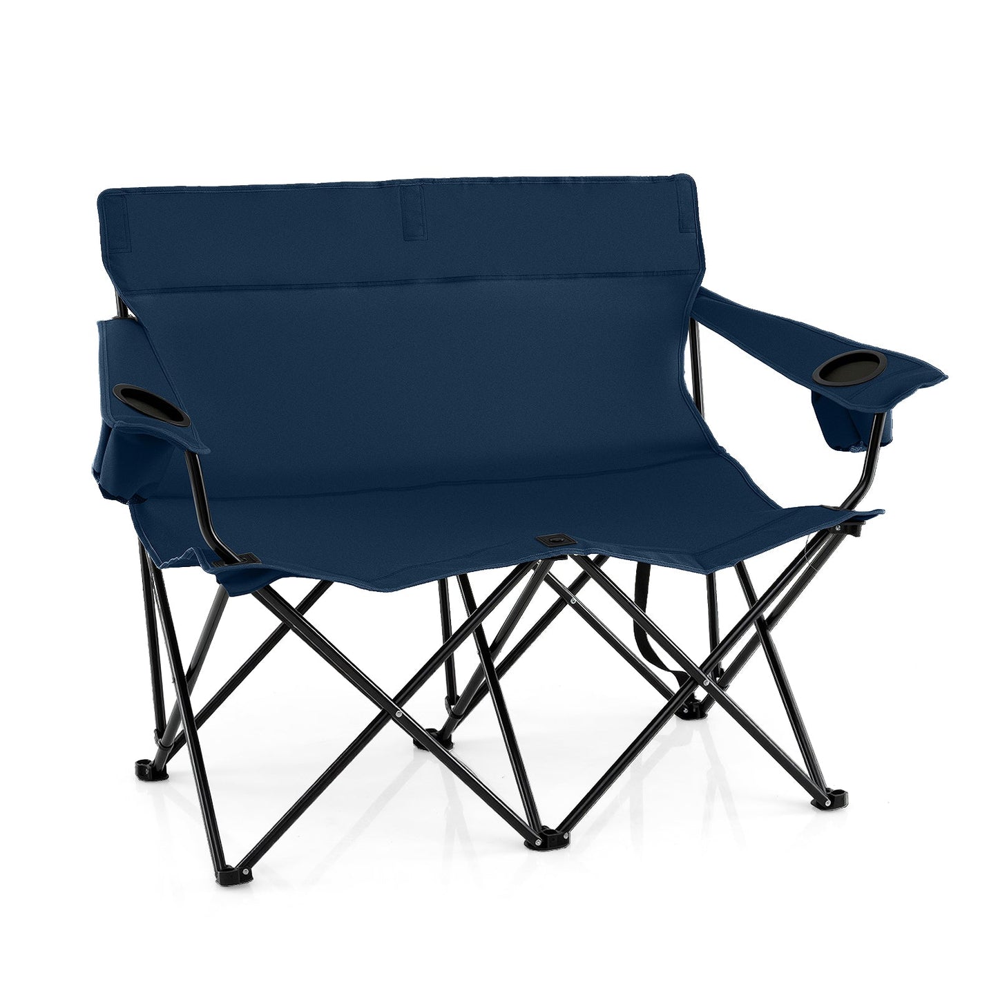 Double Camping Chair with Cup Holders and Carrying Bag-Blue