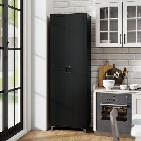 Double Door Tall Storage Cabinet with Adjustable Shelf and Anti-tilt Design-Black