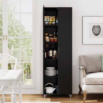 Double Door Tall Storage Cabinet with Adjustable Shelf and Anti-tilt Design-Black