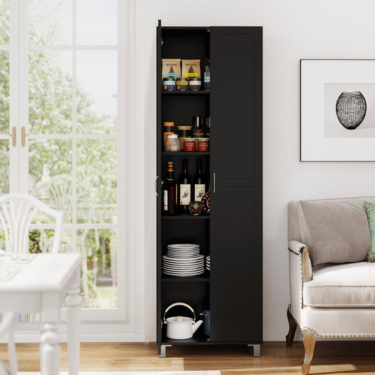 Double Door Tall Storage Cabinet with Adjustable Shelf and Anti-tilt Design-Black