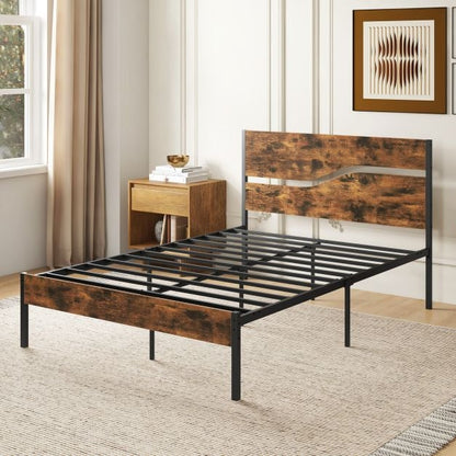 Twin/Full/Queen/King Metal Bed Frame with Wooden Headboard and Footboard-Full Size