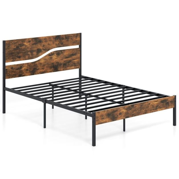 Twin/Full/Queen/King Metal Bed Frame with Wooden Headboard and Footboard-Full Size