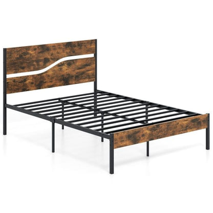 Twin/Full/Queen/King Metal Bed Frame with Wooden Headboard and Footboard-Full Size