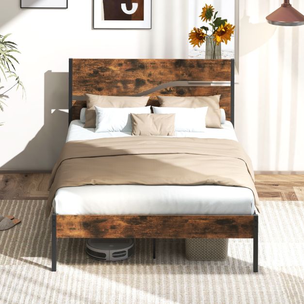 Twin/Full/Queen/King Metal Bed Frame with Wooden Headboard and Footboard-Full Size