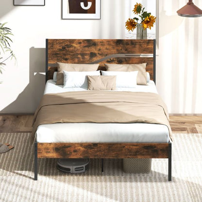Twin/Full/Queen/King Metal Bed Frame with Wooden Headboard and Footboard-Full Size