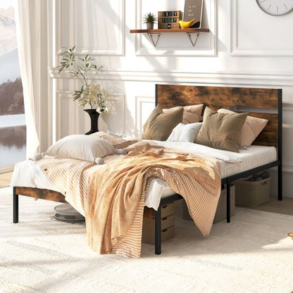 Twin/Full/Queen/King Metal Bed Frame with Wooden Headboard and Footboard-Full Size