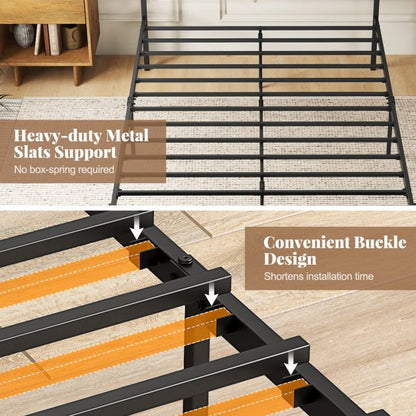 Twin/Full/Queen/King Metal Bed Frame with Wooden Headboard and Footboard-Full Size