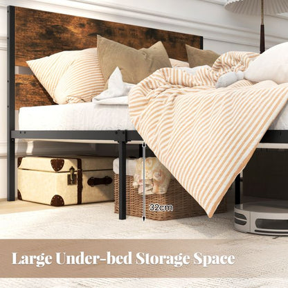 Twin/Full/Queen/King Metal Bed Frame with Wooden Headboard and Footboard-Full Size