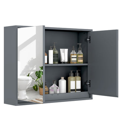 Double Mirrored Door Cabinet with Storage Shelf for Bathroom-Grey