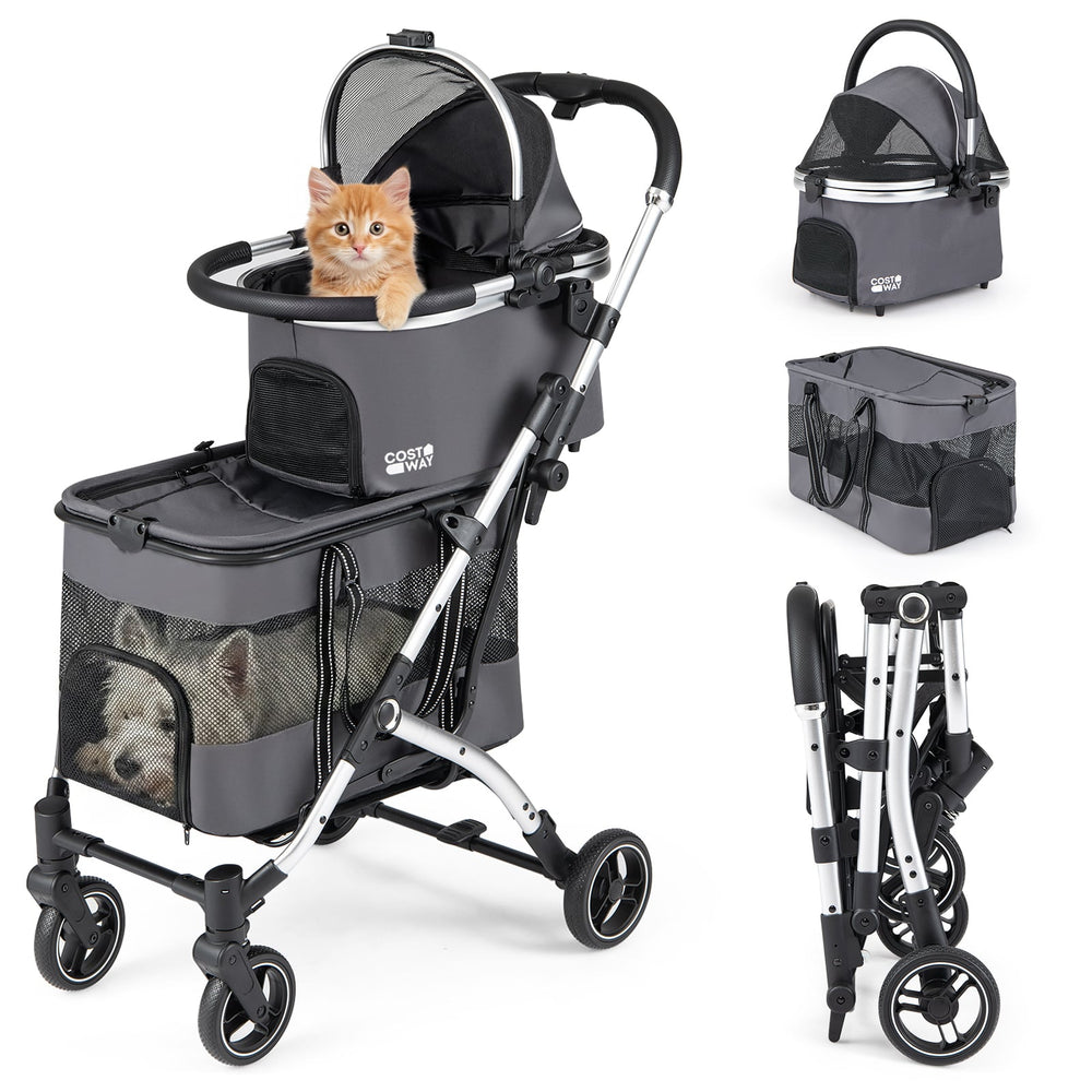 Double Pet Stroller with 2 Detachable Carriers 4-in-1 Foldable Dog Jogger Car Seat-Black