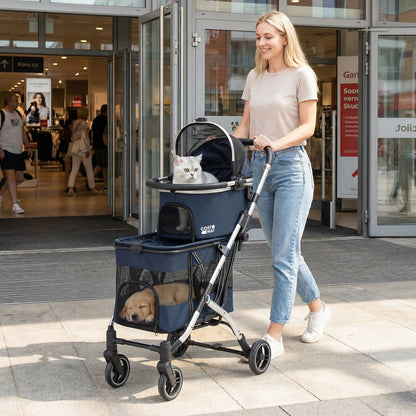 Double Pet Stroller with 2 Detachable Carriers 4-in-1 Foldable Dog Jogger Car Seat-Navy