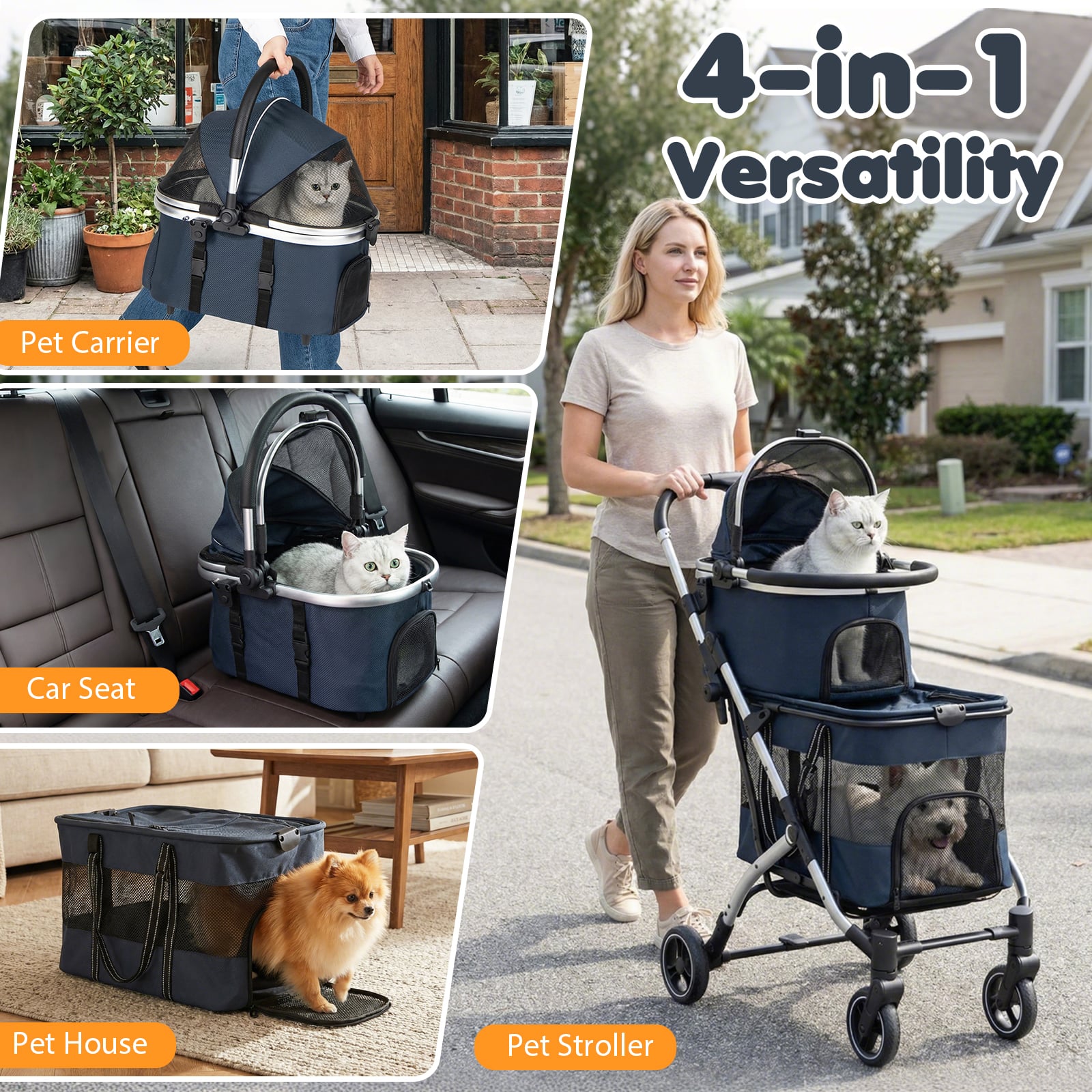 double pet stroller uk Double Pet Stroller with 2 Detachable Carriers 4-in-1 Foldable Dog Jog – Furniture Gold