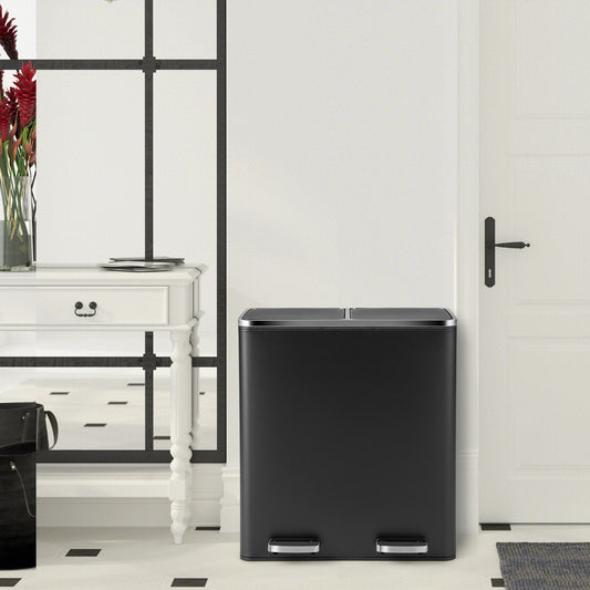 Double Recycle Pedal Bin wth Dual Removable Compartments-Black