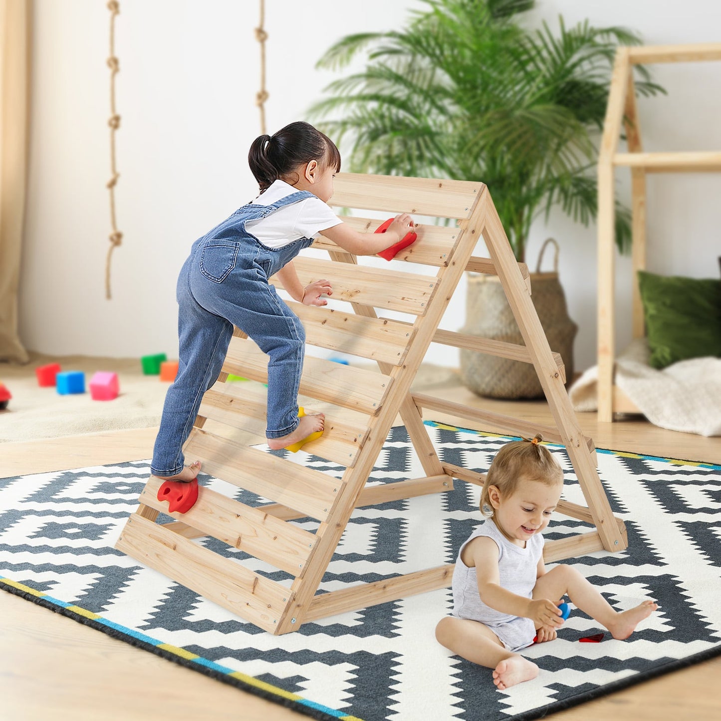 Double Sided Triangle Climber with Colorful Climbing Rocks