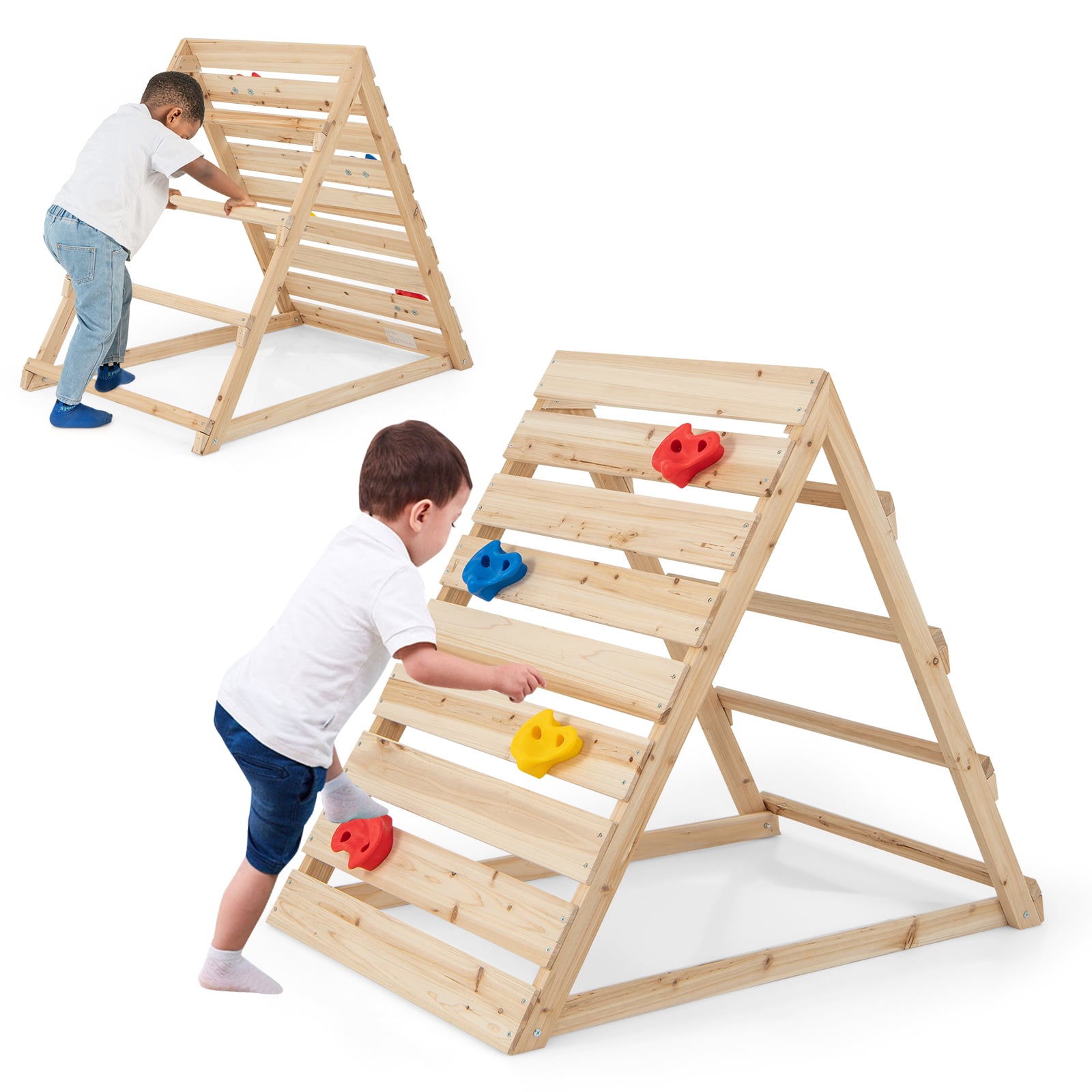 Double Sided Triangle Climber with Colorful Climbing Rocks