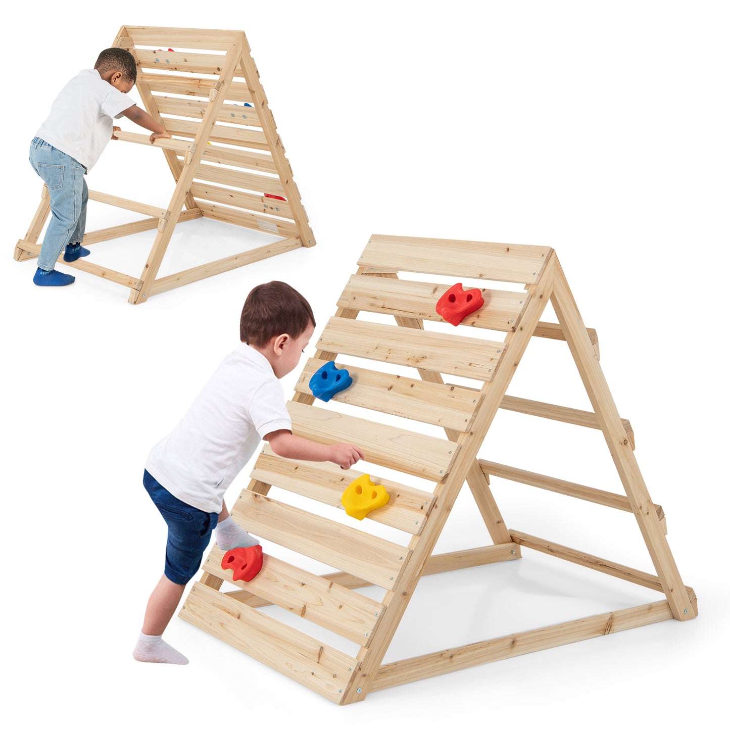 Double Sided Triangle Climber with Colorful Climbing Rocks